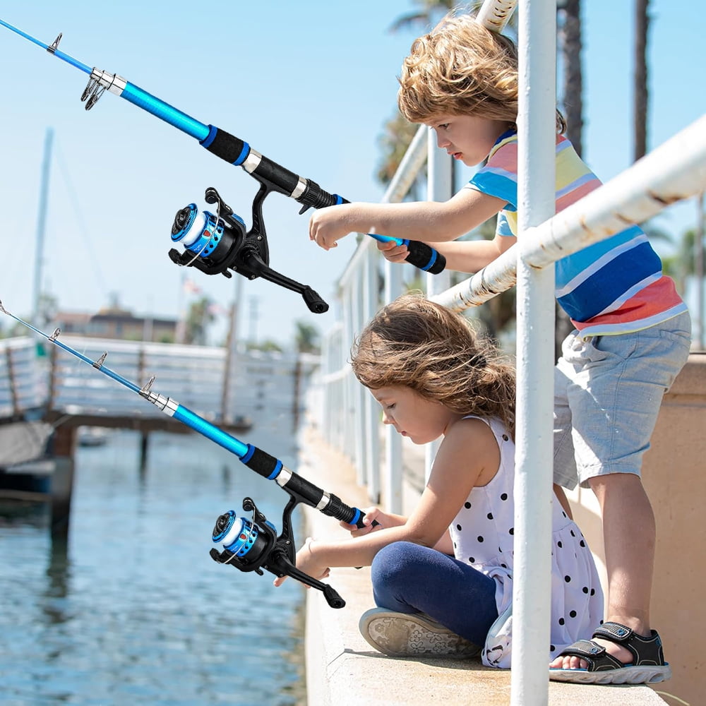 Jercoda Fishing Rod Kit with Tackles, Telescopic Fishing Pole and Reel Cambo Set,  Fishing Set with Spinning Reel, Portable Fishing Accessories with Storage Bag for Beginners Youth, Blue
