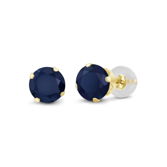 Gem Stone King 14K Yellow Gold Blue Sapphire Stud Earrings for Women Men  (1.20 Cttw, Gemstone September Birthstone, Round 5MM)