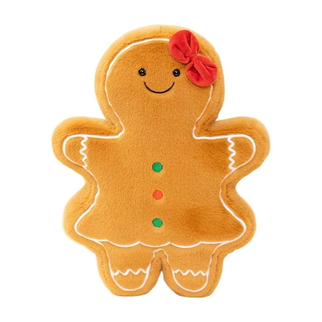 Almohada Navideña Cojín de Peluche Relleno Muñeco Decorativo Navideño Almohadón Suave de Dibujos Animados Diseño Divertido en Poliéster Adecuado para Chica de jengibre