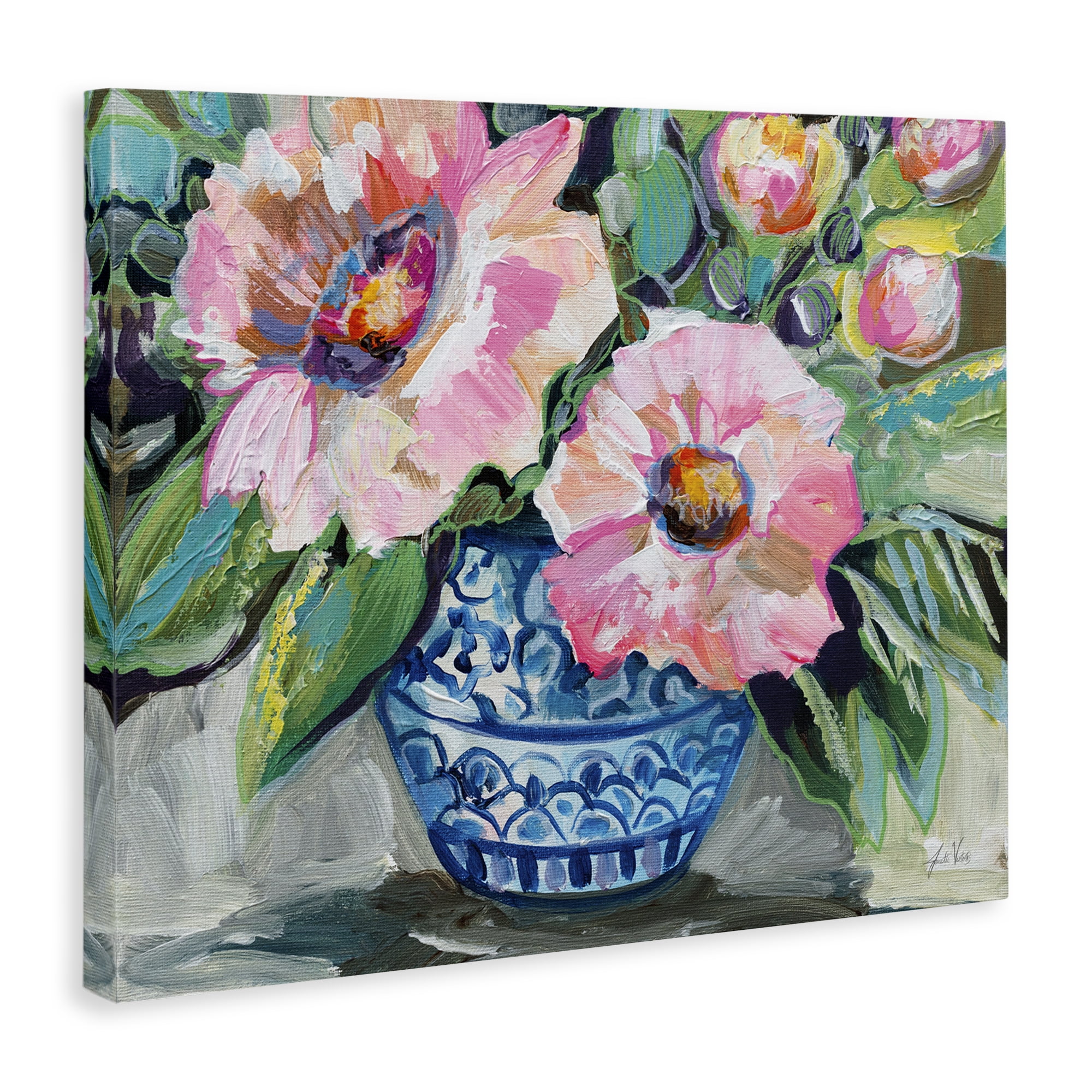 Stupell Industries Pink Gerber Daisy Bouquet Plants & Flowers Painting Wrapped Canvas Art Print Wall Art, 20 x 16