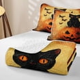 thumbnail image 2 of Erosebridal Spooky Black Cat Quilt King, Halloween Castle Butterfly King Coverlet Set for Boys Girls, Orange Dark Brown, 3pcs 1 Bedspread and 2 Pillowcases, 2 of 5