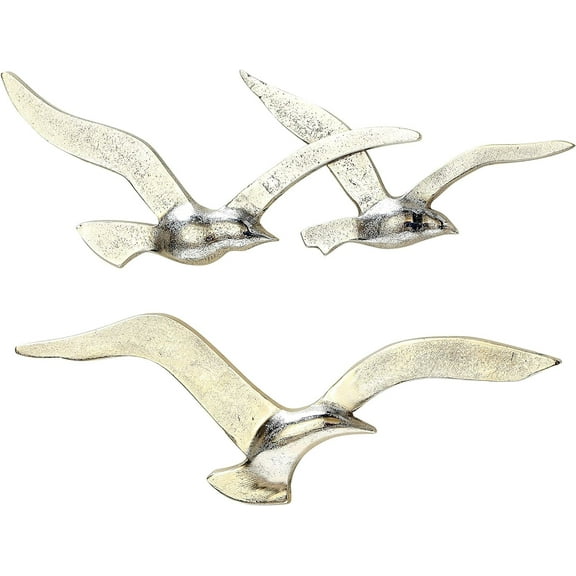 Americana Flying Birds Metal Wall Decor Art, Handcrafted, Cast of Fine Silver Aluminum, Bas-relief, 15.25 Inches Wide and 13.25 Inches Wide