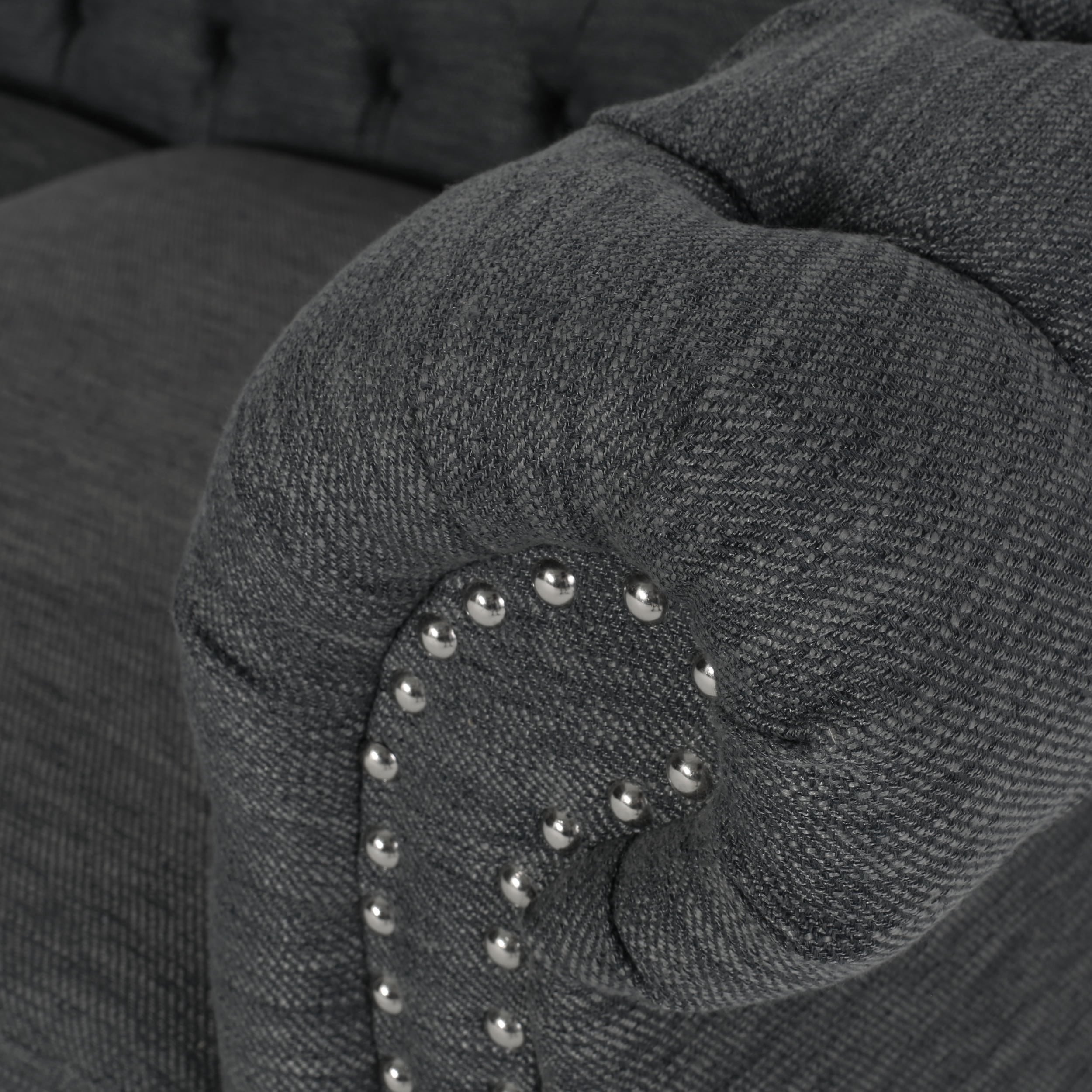 Noble House Augus Fabric Tufted 3 Seater Sofa, Charcoal, Dark Brown