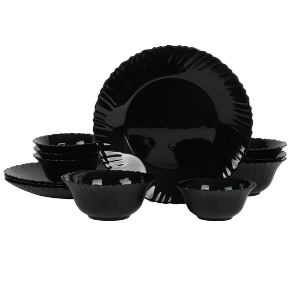 Ultra By Gibson Bandini 12 Piece Dinnerware Set, Black, Opal Glass