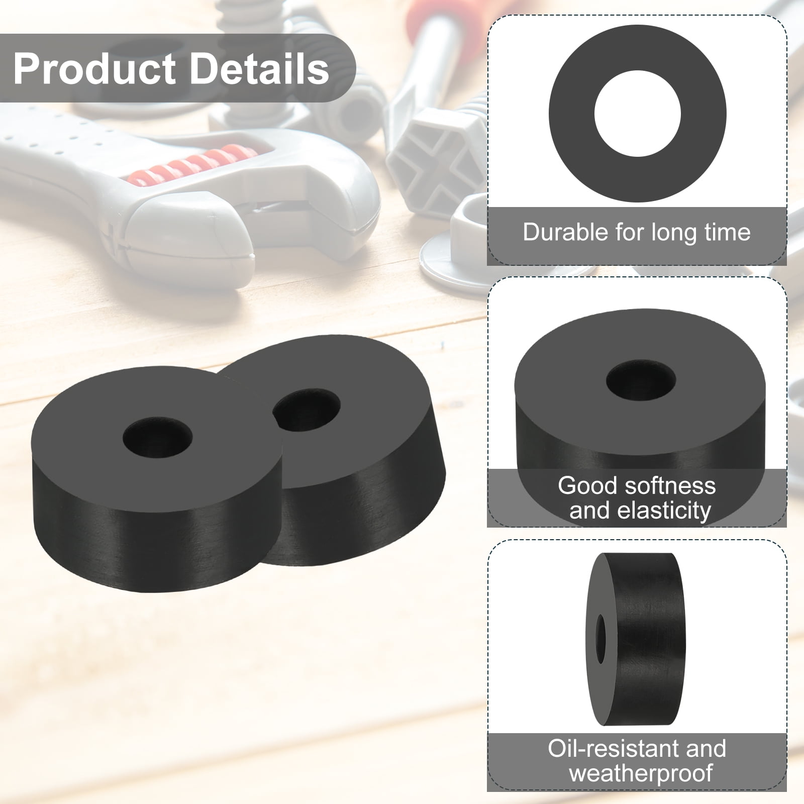 Uxcell 50 Pcs 0.4"ID x 1"OD x 0.4"T Multi Purpose Rubber Spacer