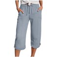 thumbnail image 2 of felwors Wide Leg Capri Pants for Women Plus Size Cotton Linen Bermuda Shorts Casual Summer Cropped Lounge Trousers Beach Pant (Grey, L), 2 of 5