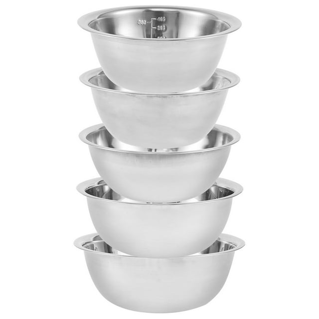 5pcs Stainless Steel Mixing Bowl Set Multipurpose Soup Basin 5 Sizes Space Saving Nesting Bowls Set 2600ML Salad Bowls Dishwasher Safe for Kitchen Cooking Baking Food Storage (Silver)