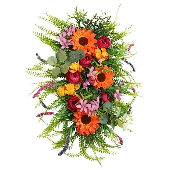 Ipopu Autumn Wreath with Artificial Sunflowers, Hanging Tree Design, Rustic Home Decor Door Hanger, for Harvest Festival & Spring DecorationI