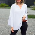 thumbnail image 7 of Women's Plus Size Cotton Linen Tunic, Long Sleeve V Neck Blouse with Flare Sleeve, Solid Color Loose Fit Top for Spring Summer Beach Casual Wear and Vacation Outfits White M, 7 of 7