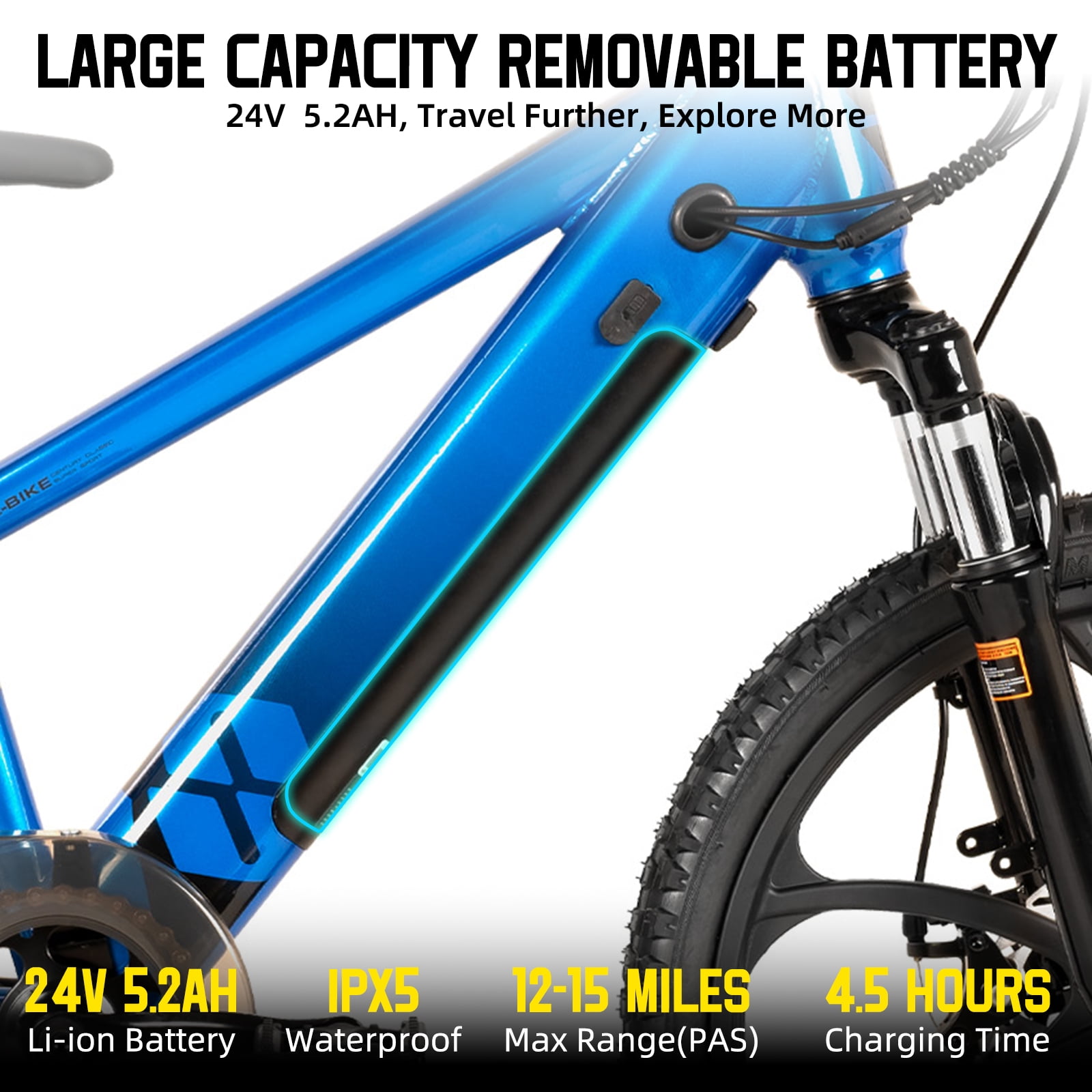 JOYSTAR Electric Bike for Teenagers, Ages 7+ with 250W Brushless Motor, 15 Miles 15MPH Electric Mountain Bicycle with Removable Battery, Multiple Colors