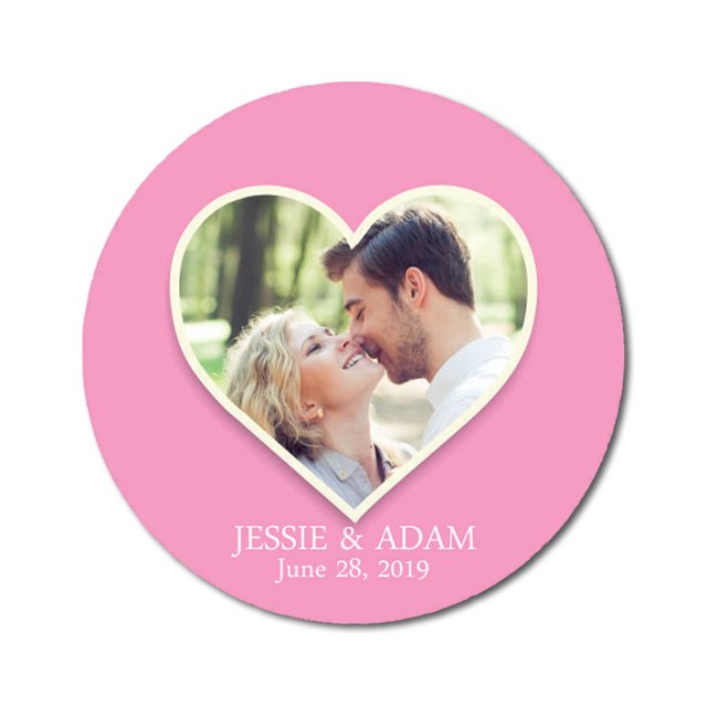 Darling Souvenir Round 45 Pcs Heart Custom Photo Labels Save The Date Stickers Personalized Bride Groom Names And Date Envelope Seals - Light Pink