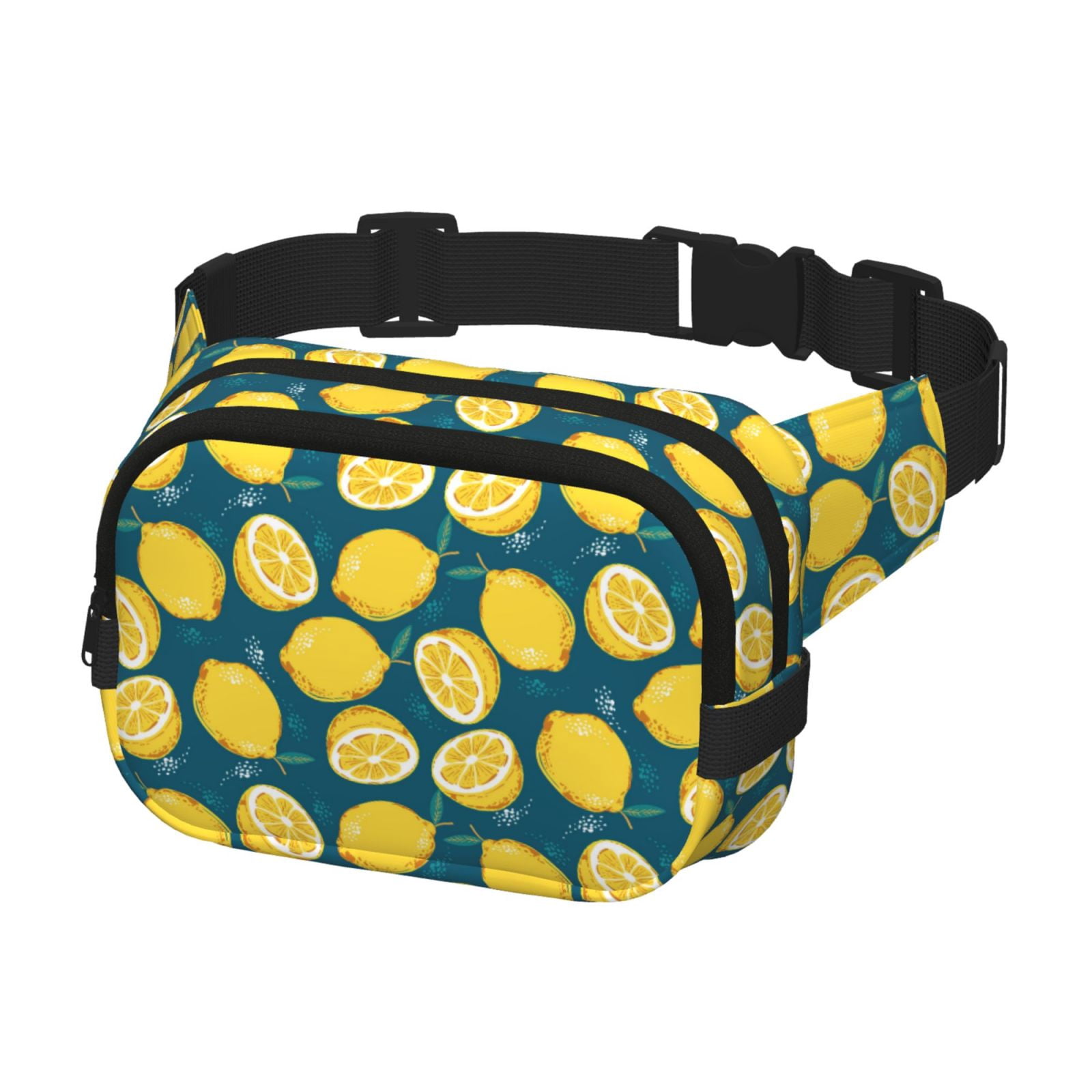 Fuzoiu Lemon Print Unisex Square Double Layer Waist Bag,Crossbody Fanny Pack Travel Workout Accessory