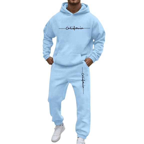 Hogleaql Sweatsuits for Men 2 Piece Solid Color Relaxed Fit Hoodie Jogging Running Pants Set Sweat Fall Suits with Pockets Sky Blue 3XL