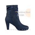 thumbnail image 3 of BLISSFUL STEP Women's Ankle Boots Faux Suede Mid-Calf Block Heel Round Toe Side Zipper Boots Navy Blue 6, 3 of 5