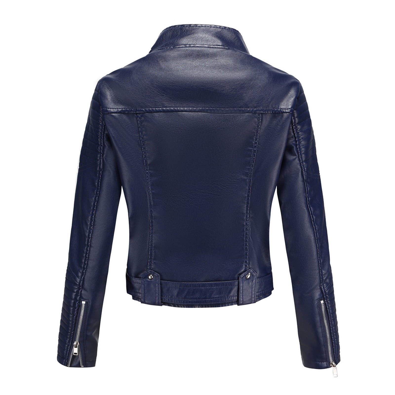 IROINNID Women's Short Faux Leather Jacket Notch Lapel Solid Color Long Sleeve Loose Warm Jacket Slim Winter Hoodless Coats, Blue