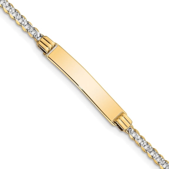 Auriga Fine Jewelry 14K Yellow Gold with White Rhodium Curb Link Id Bracelet 6 inch for Women