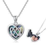 Cuoka Heart Locket Necklace 925 Sterling Silver That Can Hold 2 Pictures Celtic Knot Pendant Necklaces for Women Girls Mom Wife Memorial Jewelry Birthday Christmas Valentine's Day Gifts