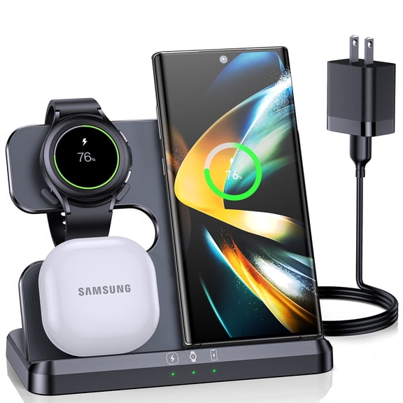 Saluqifa Charging Station for Samsung, 3 in 1 Wireless Charger for Android Samsung Galaxy Z Fold5 /Z Flip5/S24 S23 Ultrl/S22 Ultra/S23/Z Fold 4/Flip 4/S22,Galaxy Watch 6/6 classic/5/5 Pro/4(Sky Blue)