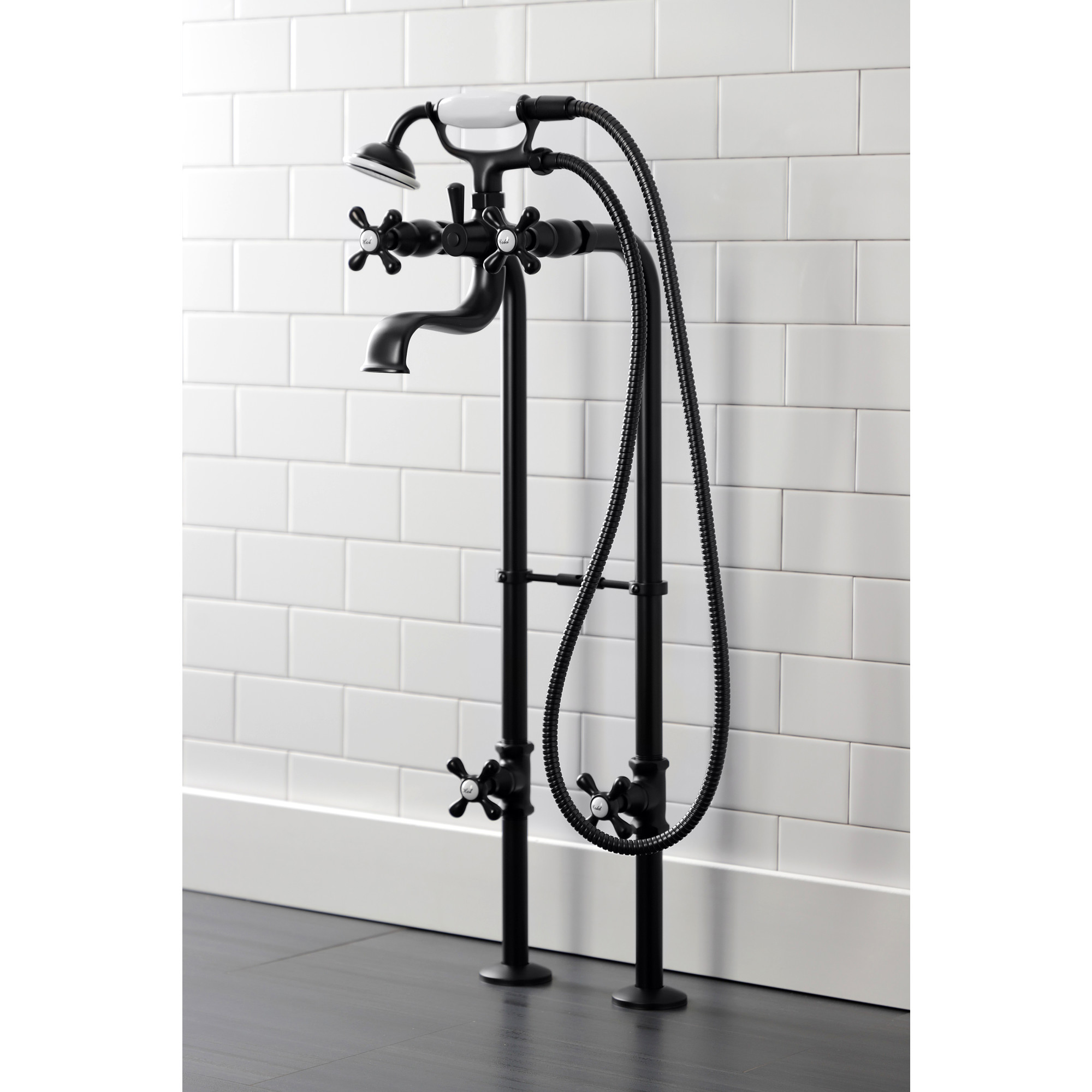 Kingston Brass CCK226K0 Kingston Freestanding Clawfoot Tub Faucet Package with Supply Line, Matte Black