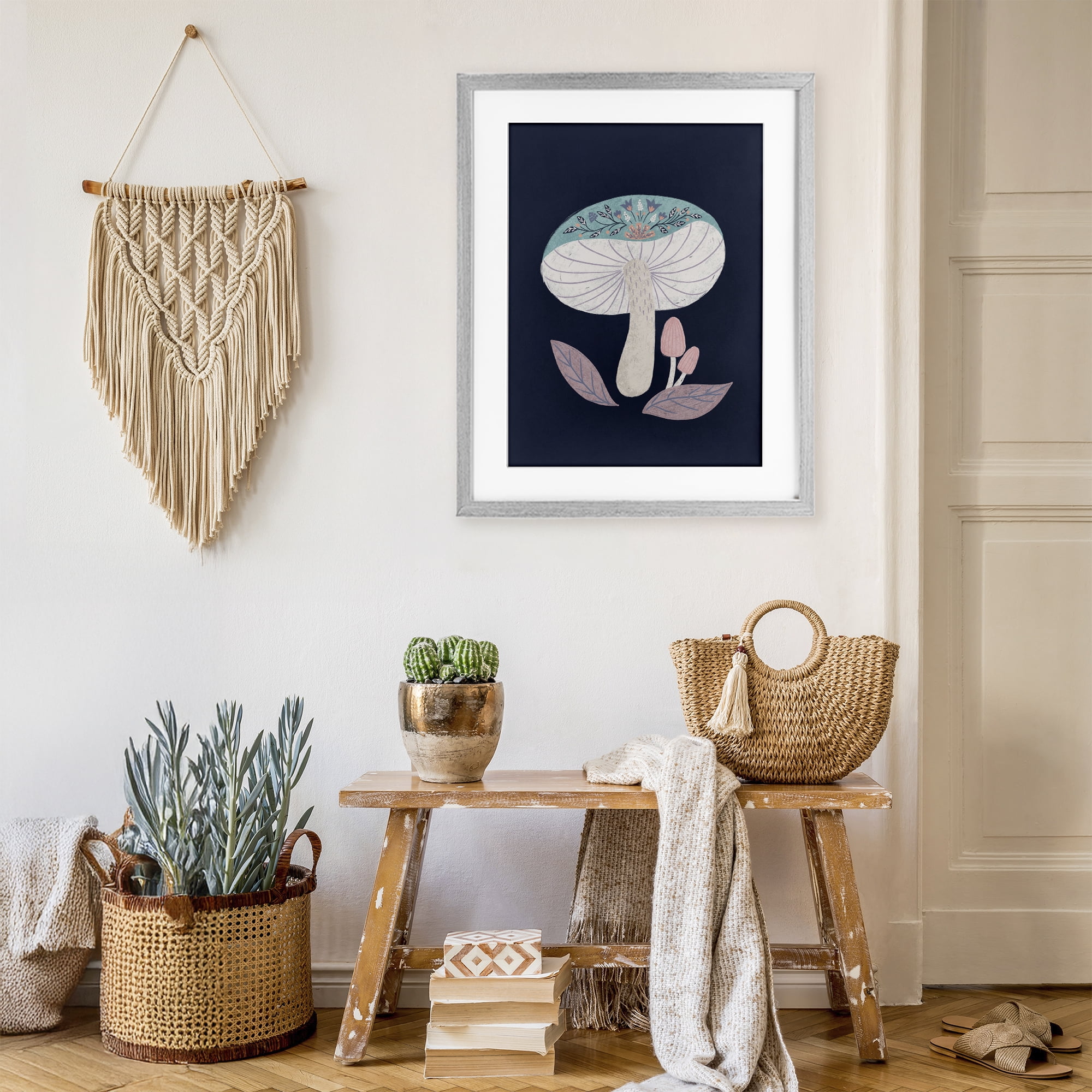 Stupell Industries Floral Cottage Mushroom Gray Framed Print Under Glass, design by Metka Hiti