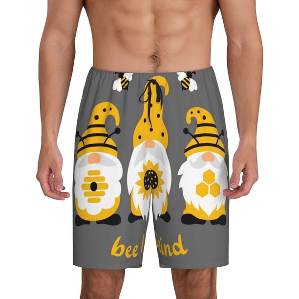 Balery Bee Kind Pantalones cortos de pijama de punto de algodón para hombre con cinturilla y bolsillos-Large