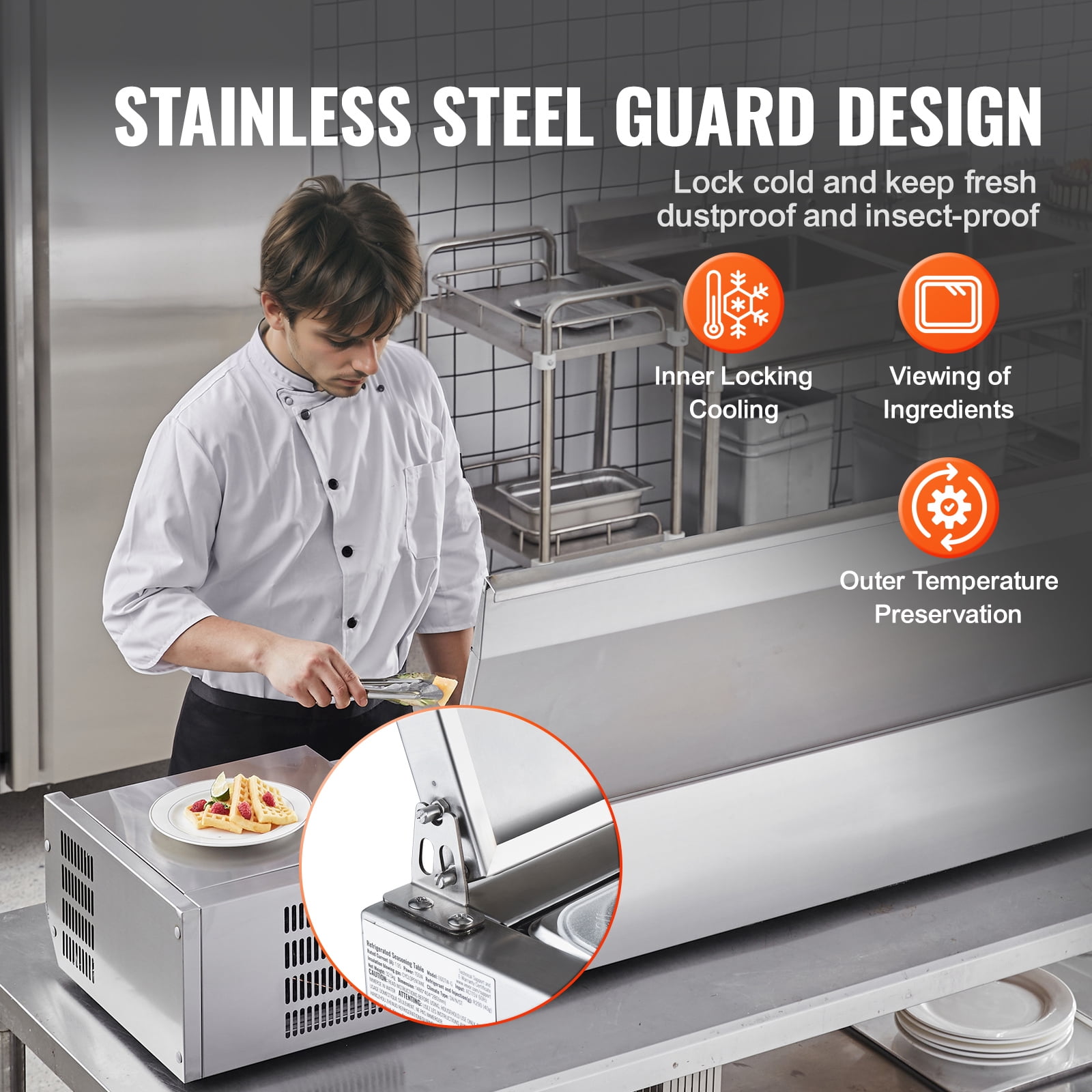 KFFKFF Countertop Refrigerated Salad Pizza Prep Station 160 W Stainless Guard ETL