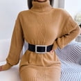 thumbnail image 4 of Dresses for Women Sweater Dress for Women Lantern Long Sleeve Turtleneck Knit Dresses Solid Color Casual Comfy Pullover Sweater Dress, 4 of 7