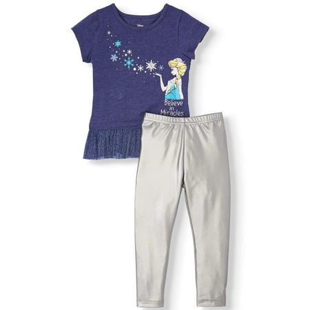 Frozen Short Sleeve Flounce Tunic & Metallic Leggings, 2pc Outfit Set (Toddler (Best Frozen Gifts For Girl)