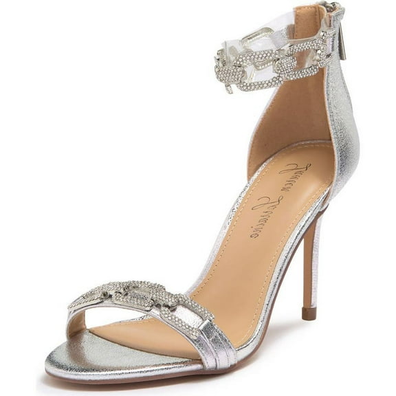 Lauren Lorraine Farla Rhinestones Open Toe Chain Ankle Strap Formal Prom Sandals (Silver, 6)