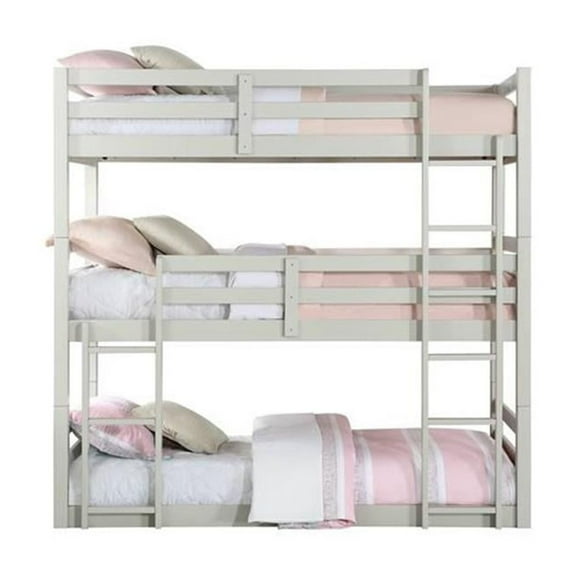Bowery Hill Transitional Triple Twin Bunk Bed in Light Gray