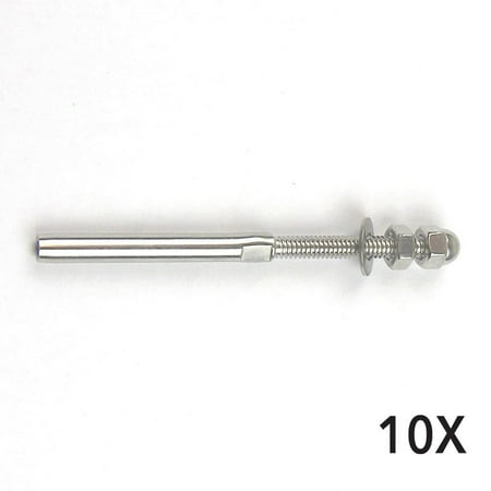 Deck Mounted Fitting 10 X Stainless Steel Cable Railing End Fitting Terminal - Stud End Fitting- Right Hand Swage- 1/8' Cable - Hand Rail - Deck Railing ()