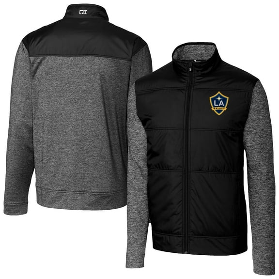 Men's Cutter & Buck  Black LA Galaxy Stealth Hybrid Quilted Full-Zip Windbreaker Jacket