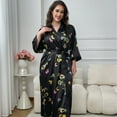 thumbnail image 4 of WTOBBY Women's Nightwear Robe Plus Size 3X-6X Soft Belted Kimono Long Sleeve Loungewear Sexy Cover Up Home Lounge Comfortable Wear,Black 2XL, 4 of 6
