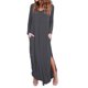 thumbnail image 2 of Vestido de manga larga con abertura lateral, cuello en V, bolsillo, dobladillo irregular, vestido largo de color puro para mujer, gris S, 2 of 5