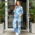 thumbnail image 3 of Uorisanigo Blue Tie Dye Womens 2 Piece Outfits Fall Sweatsuits Oversized Mock Neck Hoodie Wide Leg Sweatpants with Pockets Tracksuit Lounge Sets Drawstring Activewear Plus Size Leisure Wear, 3 of 8