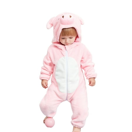 

Qiylii Baby Hooded Animal Jumpsuit Long Sleeve Zipper Winter Flannel Romper