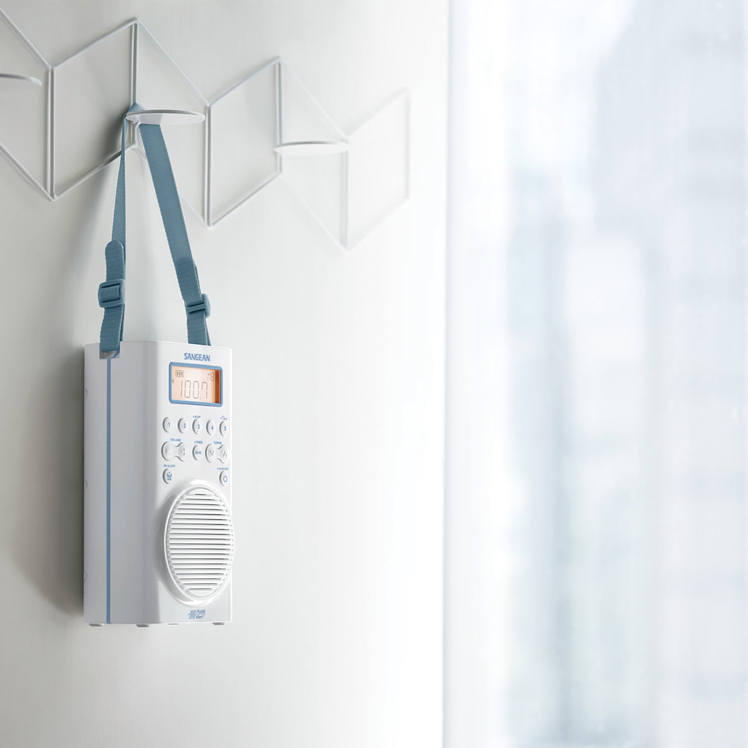 Sangean H205 Portable 3-Band AM/FM/Weather-Alert Waterproof Shower Clock Radio, H-205PT