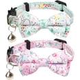 thumbnail image 1 of HAHDAXIA Collier Gyapet pour Chats Animaux de Compagnie à Dégagement Rapide avec Clochette Nœud Papillon Floral Nœud Détachable Ajustable Sécurité Chiot 2 Pcs Vert et Rose Poirier, 1 of 7