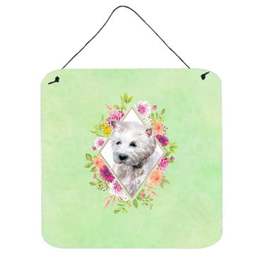 Carolines Treasures CK4353DS66 West Highland White Terrier Green Flowers Wall or Door Hanging Prints 6x6 multicolor