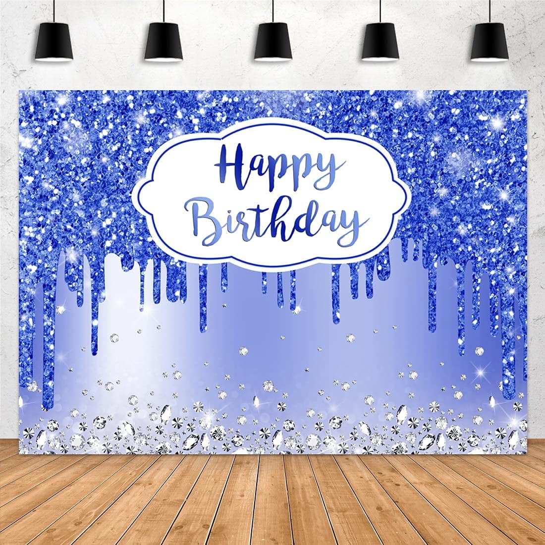 Aperturee 7x5ft Royal Blue Happy Birthday Backdrop Glitter Diamonds ...