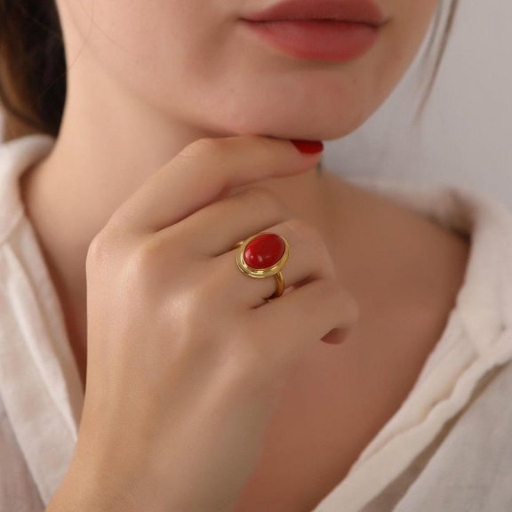 Natural Coral Ring-Red Coral Stone Ring's gift ring-Astrological-Ring For Unisex-Birthstone Jewelry-Birthday Gift For Him