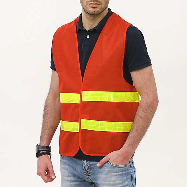 Leodye Men's Comfortable Construction Work Shirts Reflective Sleeveless V-neck Vest with Pockets Beige 均码