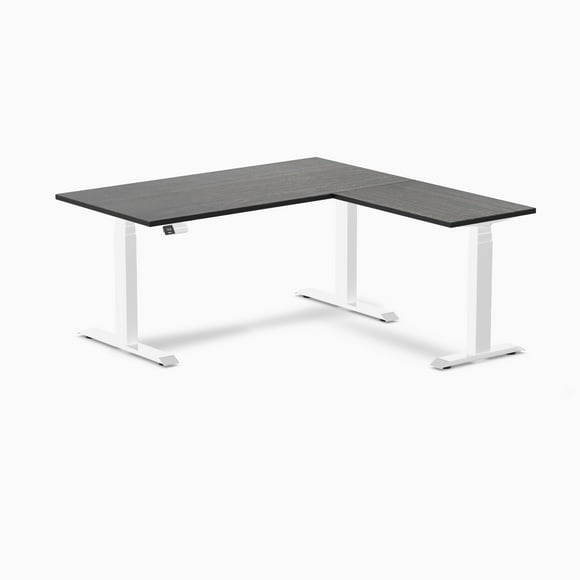 Desky Bamboo L-Shape Sit Stand Desk - Dark Bamboo / 60 x 30 x 62 x 20 inches / White
