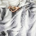 thumbnail image 2 of Cozy Bliss Faux Fur Throw Blanket, Striped Print, Soft Warm Double-Sided Sherpa, Grey 60"x80", 2 of 5