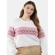 No Boundaries Fair Isle Crewneck Sweater, Lightweight, Women's and Women’s Plus