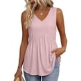 thumbnail image 2 of Qwertyu Womens Tank Tops Casual Sleeveless Tops for Women Dressy V Neck Babydoll Tank Tops Flowy Summer Shirts Pink XL, 2 of 5