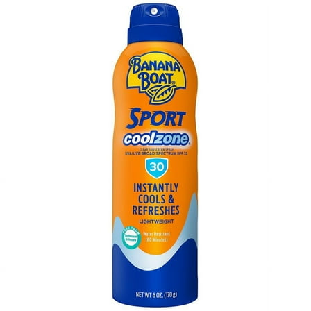 Banana Boat Sport Cool Zone Clear Sunscreen Spray SPF 30 Refreshing, Clean Scent 6.0 oz Pack of 2