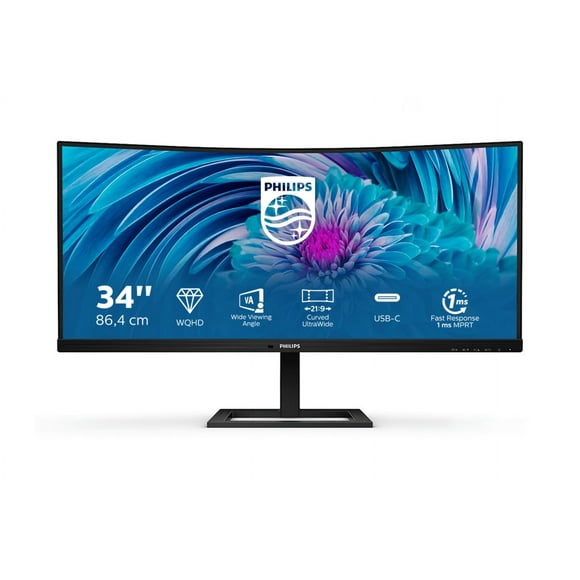 Philips E-line 346E2CUAE - LED monitor - curved - 34" - 3440 x 1440 UWQHD @ 100 Hz - VA - 300 cd/m� - 3000:1 - 1 ms - HD