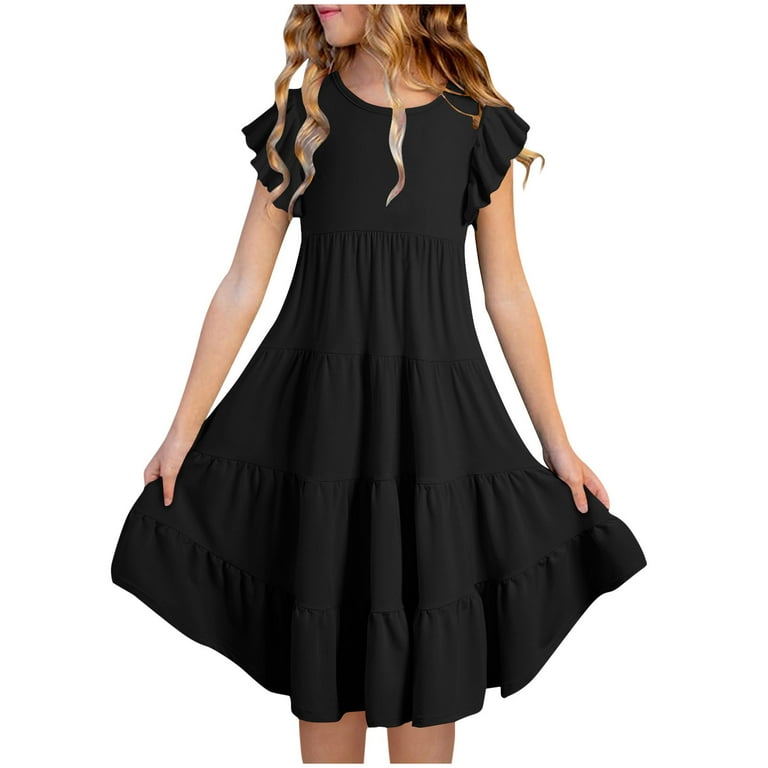 Spazoro Kids Girls Dresses, Solid Color Short Sleeve Round Neck Fashion Princess Dress for Child Girls Black Size 6 T - Walmart.com Spazoro Kids Girls Dresses, Solid Color Short Sleeve Round Neck Fashion Princess Dress for Child Girls Black Size 6 T - Walmart.com