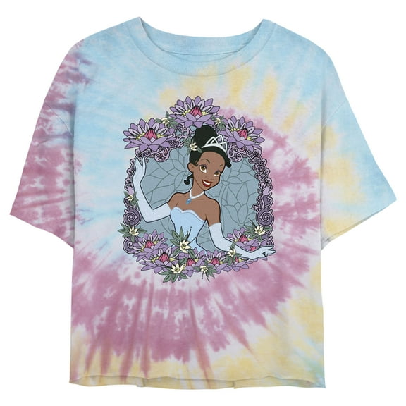 Junior's The Princess and the Frog Tiana Floral Wreath Crop Graphic Tee Tie Dye Small